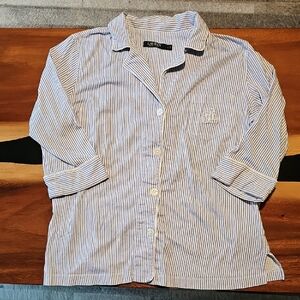 Ralph Lauren blue/white Pajama top with embroidered initials. Sz L